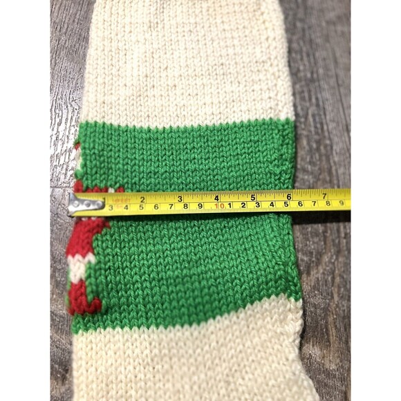 VINTAGE Hand Knit Knitted Christmas Stocking Angora Hair Santa Green White MCM - Picture 7 of 7